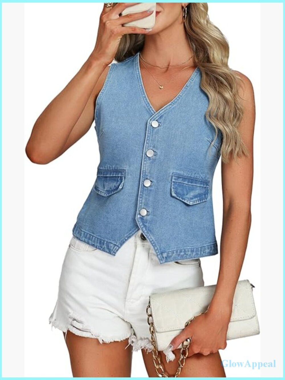 Denim Vest Sleeveless V Neck Button Down Casual Waistcoat Top